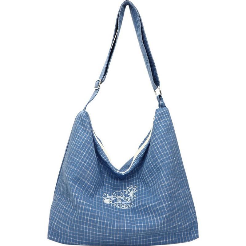 Plaid Bag Women's Large-capacity New Summer Versatile Casual Messenger Bag College Student Class Tote Bag