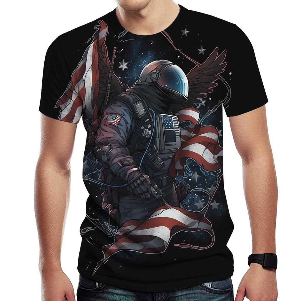 Summer Round Neck 3D American Eagle Pattern Print Top Fashionable Casual Short Sleeved Men's T-shirts