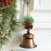 Yousheng Christmas Bell Hanging Ornaments Rustic Metal Bell Decoration with Artificial Pine Needles Berries for Christmas Tree Wreath Door Window
