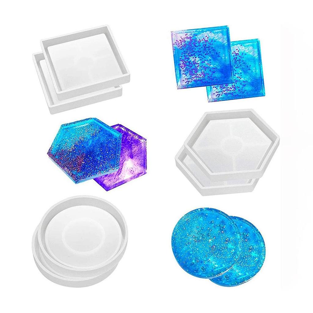 6Pcs Epoxy Resin Coasters Molds DIY Crafts Coaster Silicone Mould Cup Mat