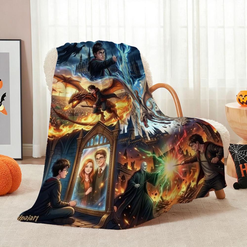 Harry Potter Magical Adventures Flannel Printed Blanket Thick Warm Throw Blanket For Living Room Gaming Room Home Party Decor Holiday Gift