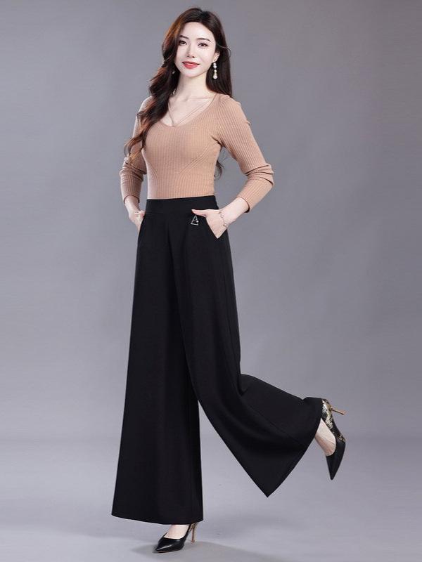 Women's Black High-Waisted Wide-Leg Skirt Pants – Summer 2026, Plus Size, Slimming, Loose, Casual.