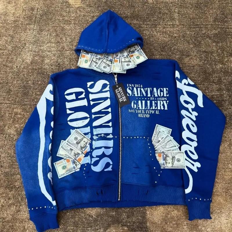 Vintage Harajuku Streetwear Zip-Up Cardigan Sweatshirt Couple Matching Womens Fashion