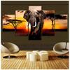 5 Paneler Elefantaffischer Canvasmålning Modern Heminredning Solnedgång Afrikanska Djurtryck Väggkonst Bilder Vardagsrum Utan Ram