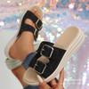 Foreign trade new rhinestone one-word open-toe thick-soled slippers women wear belt buckle hollow beach cool slippers