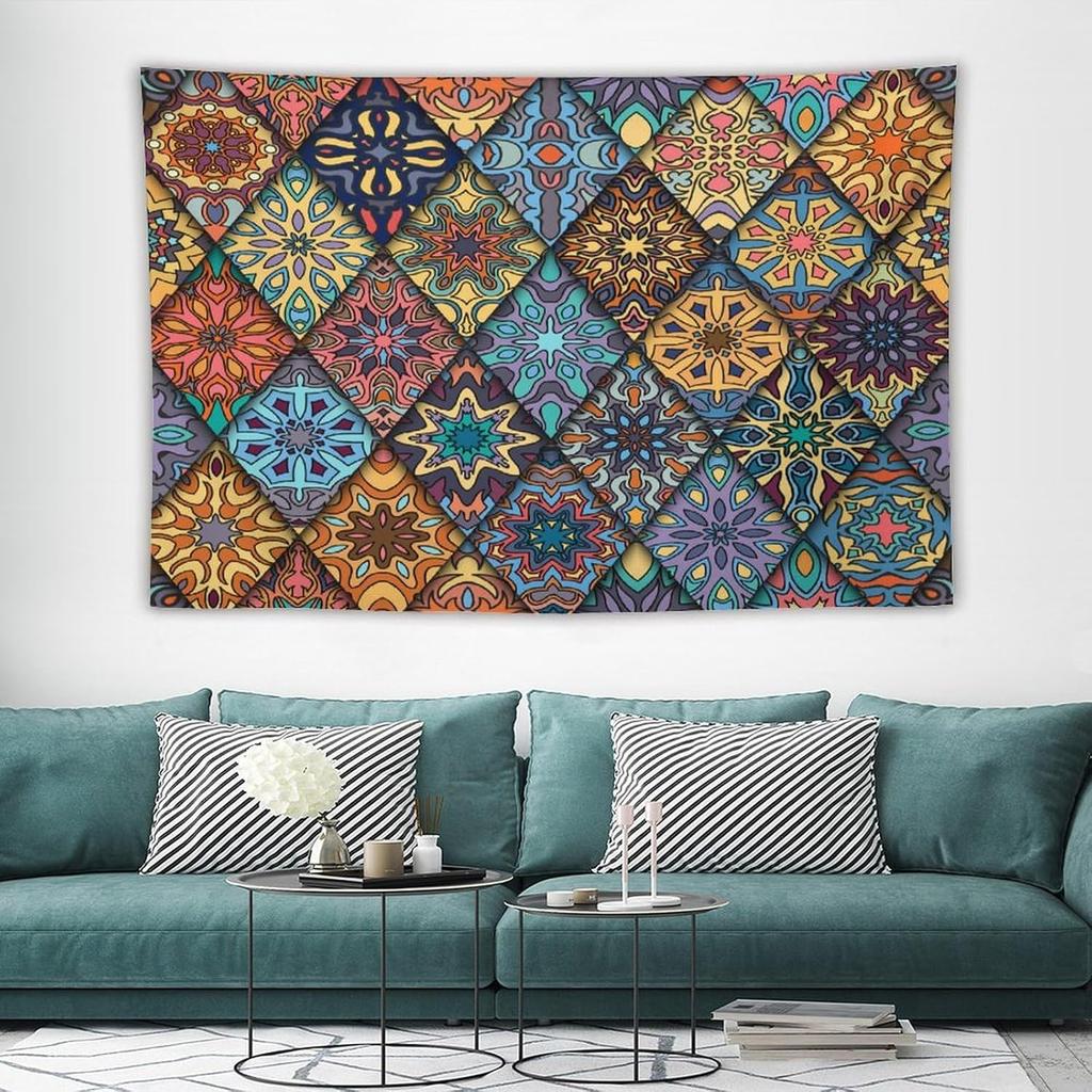 Vintage Bohemian Tapestry Wall Hanging Colorful Mandala Indian Pattern Tapestries Home Decor for Living Room Bedroom Apartment