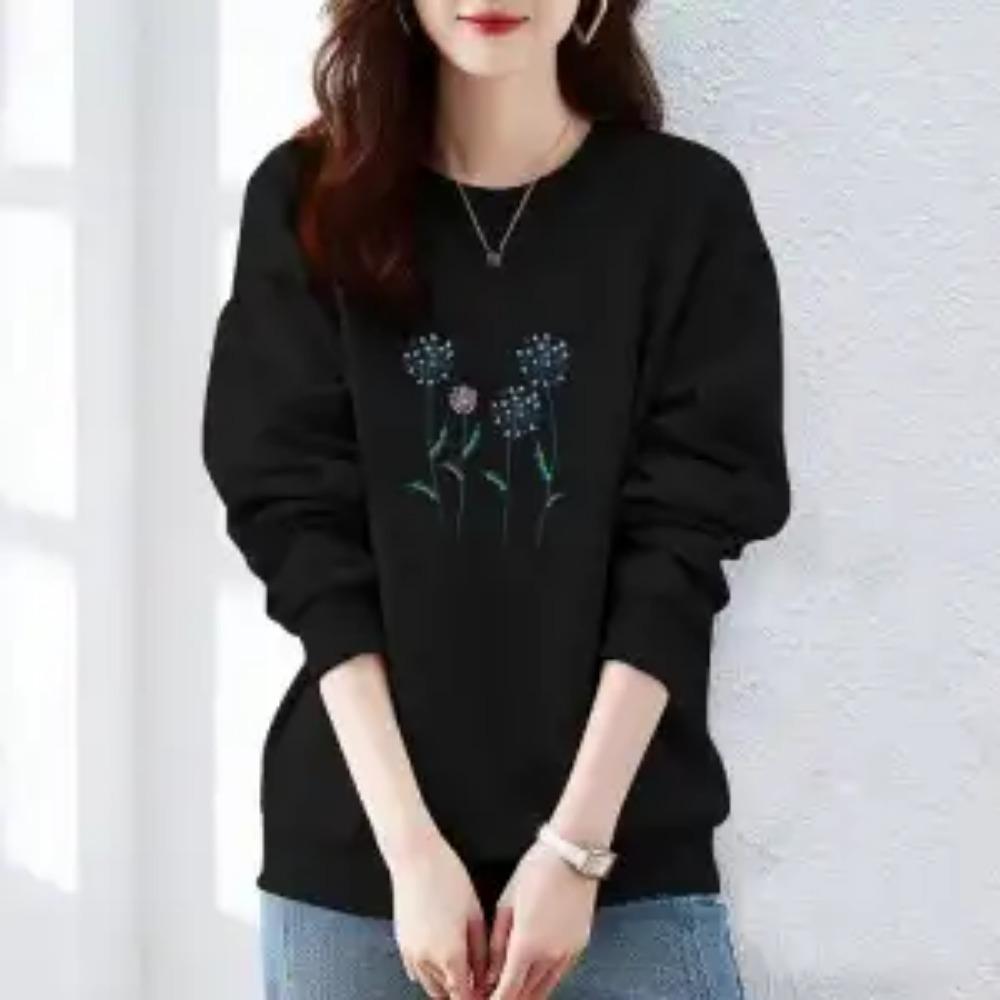 Autumn and Winter Women's Crew Neck Long Sleeves Printing Loose Pullovers Korean Hoodies Fashion Classic Casual All Match Tops