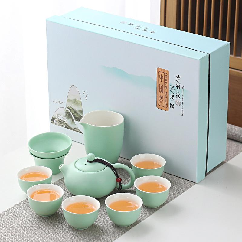 Household simple color glaze ceramic kung fu tea set gift box set gift gift