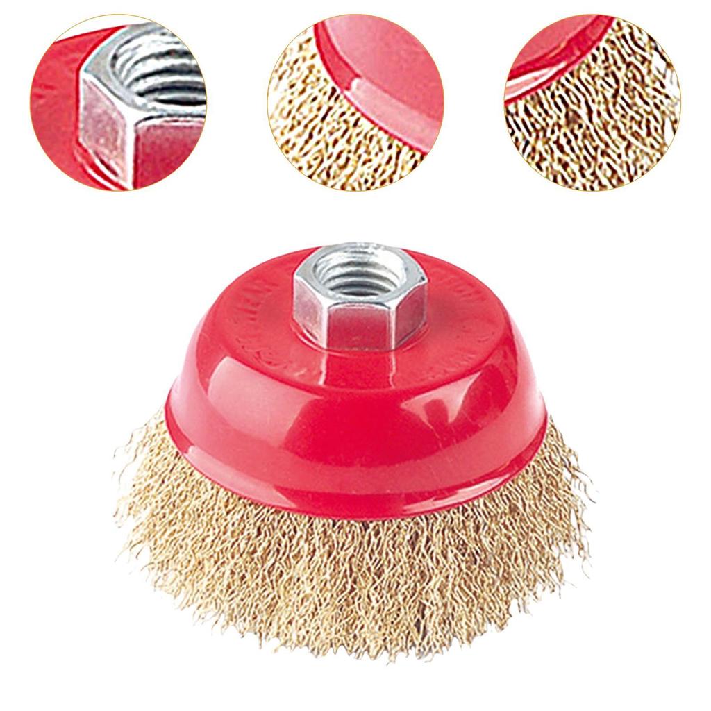 Crimped Wire Brush for Grinding with Threaded Mandrel, Heavy-duty Replacement Accessory Removing