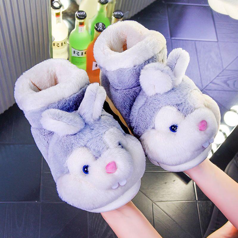 Fashion Women Winter Warm Shoes 2025 Plush Lining Indoor Cotton Slippers Cute Rabbit Soft Fur Couple Platform High Top Snow Boots