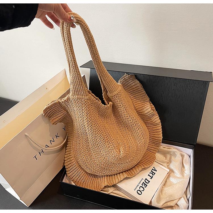 

Сетчатая сумка Lazy Wind для женщин, вместительная сумка на одно плечо, универсальная сумка Lotus Edge, новый дизайн, чувство осени