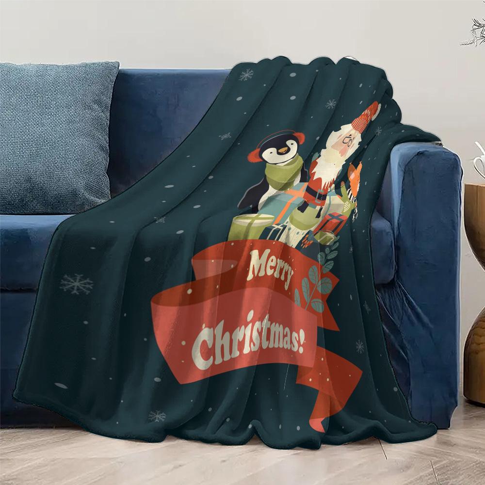 Cozy Christmas Throw Blanket Soft Flannel Merry Christmas Gift Holiday Home Decor Festive Winter Warm Bedspread Santa Claus Them