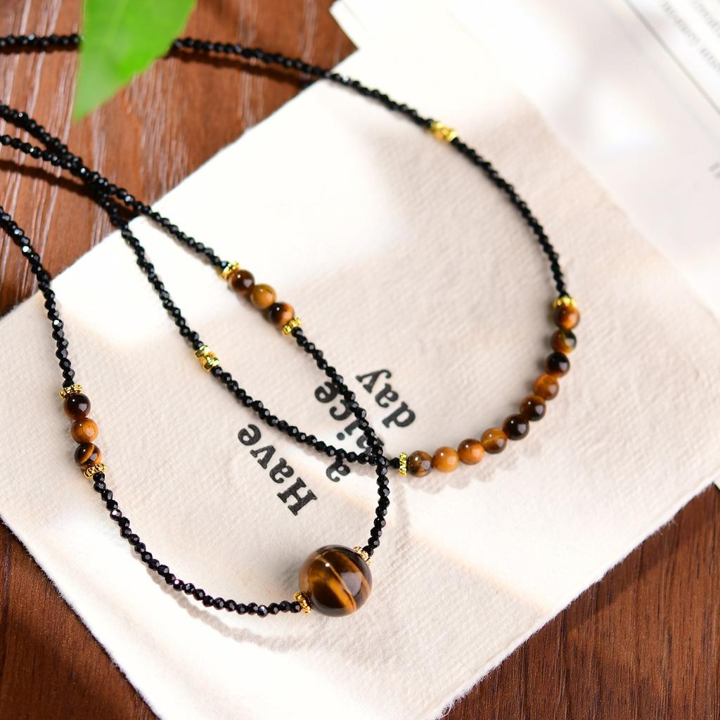 Natural Tiger'S Eye Stone Necklace Wind Same New Chinese Fashion Versatile Necklace Maillard Lightning Tiger'S Eye