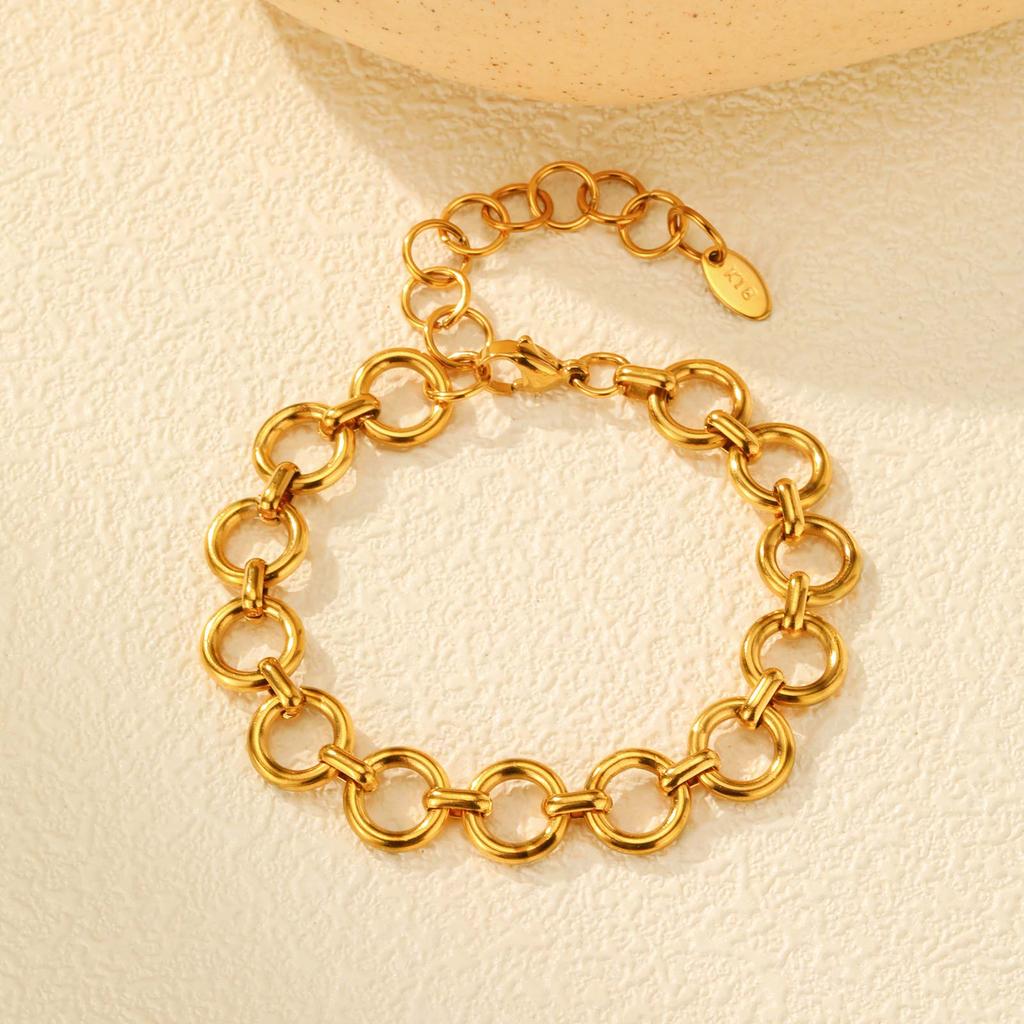 Chic Ring-connected Bracelet for Women,Gold Plated Stainless Steel Chain Bracelets,Fashion Jewelry Gifts