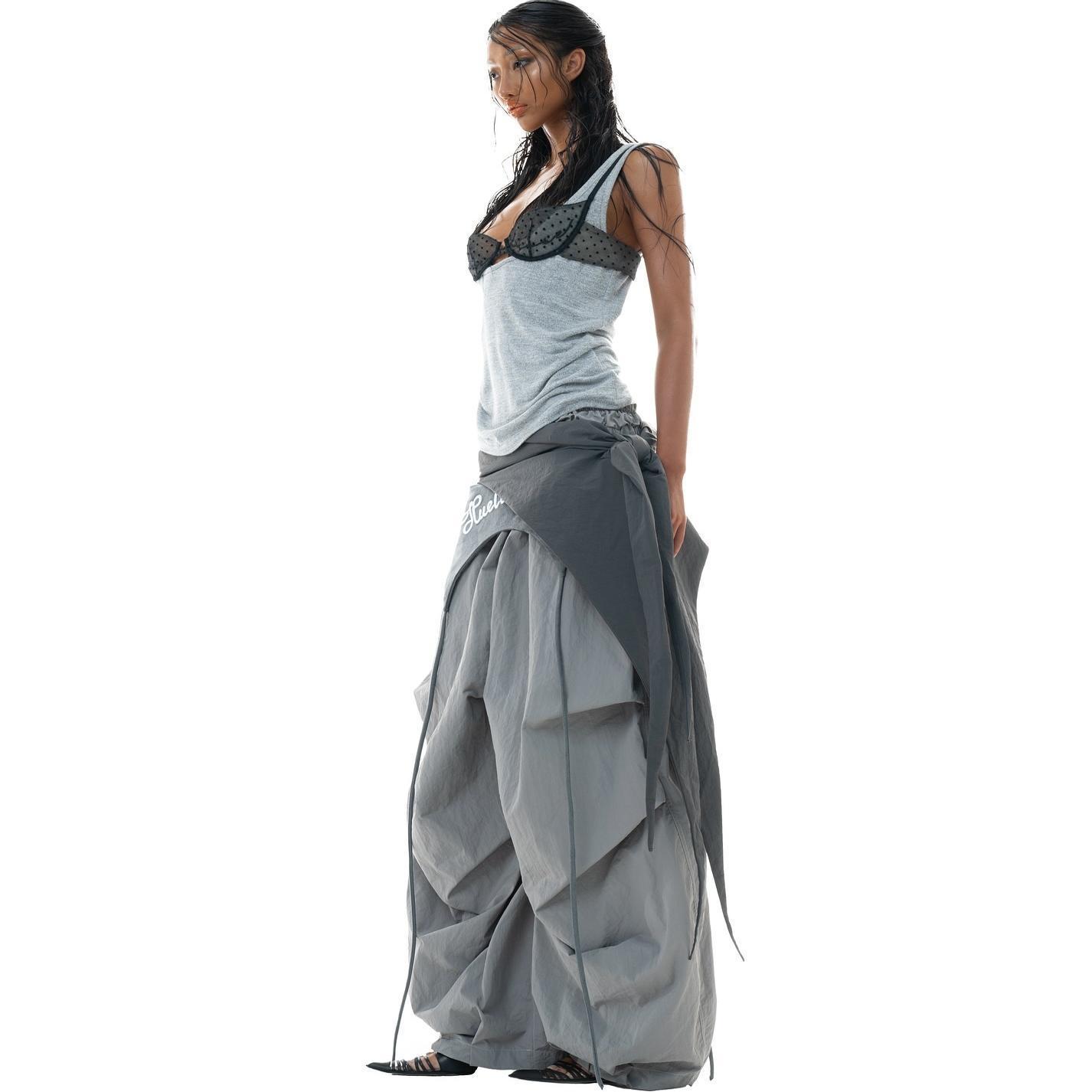 

Американские брюки карго в стиле колор-блок: Парашютные брюки уличного стиля весна 2025 с завязкой на талии M серый