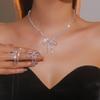 Popular Shiny Rhinestone Bow Necklace Earrings Set, Two-piece Set Catwalk Competition Item Earrings