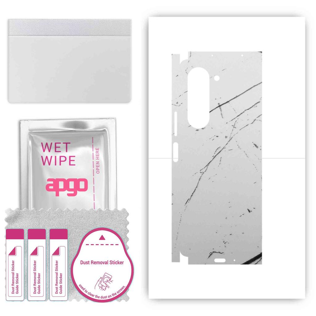 apgo Schützender Skin Sticker für die Rückseite+Seiten kompatibel mit Samsung Galaxy Z Fold 5, Full Wrap Film, Folie, Vinyl - Muster Weißer Marmor
