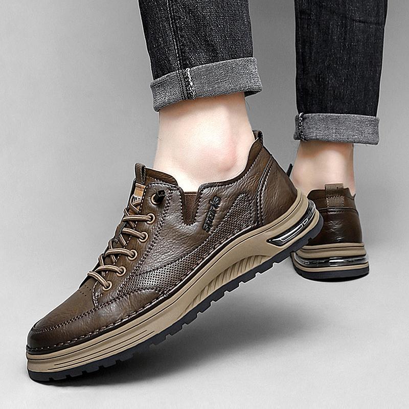 Fashion Designer Brand Men Genuine Leather Outdoor Oxford Shoe Antiskid Wear-Resistant Vulcanized Shoe Comfy Casual Lace-Up Running Shoe