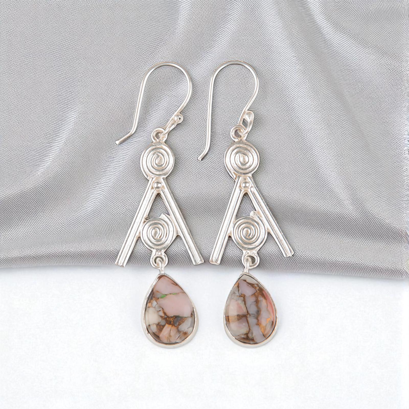 

Pink Opal Turquoise Gemstone 925 Sterling Silver Jewelry Handmade Earrings 2.4 EE-86-31