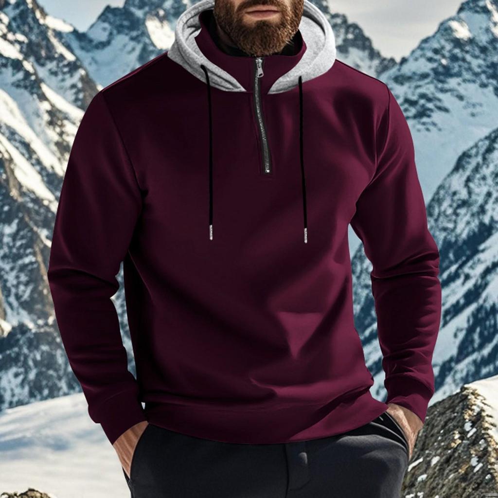 Zimní pánská fleecová mikina Sportovní pánská bunda s kapucí s dlouhým rukávem a půl zipem