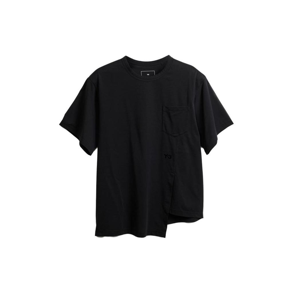 Y-3 Solid Color Irregular Hem Round Neck Short Sleeve T-Shirt Unisex Tops Black IN4377