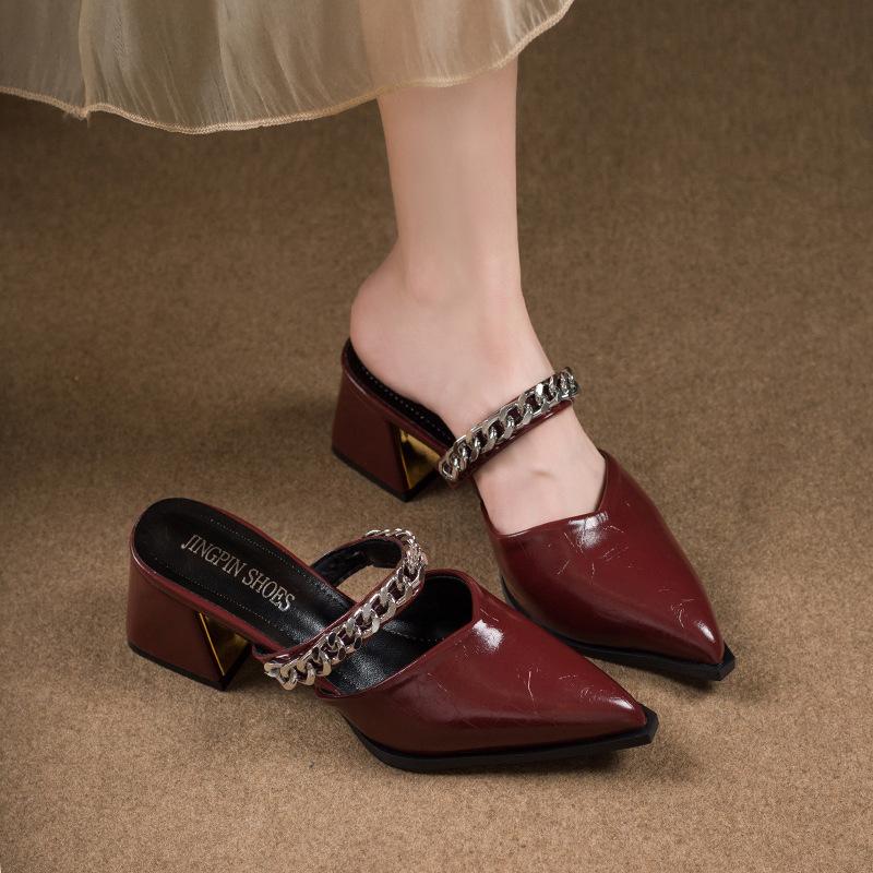 Internet-Berühmtheit Halbschuhe Damen Baotou 2025 Sommer neu Koreanische Version vielseitig Oberbekleidung dünner Absatz hoher Absatz spitz kühl Slipper Damen