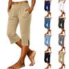Women's High Waisted Straight Leg Cropped Pants with Pockets and Slit Hem - Casual Summer Trousers for Daily Wear, Work, and Weekend Outings