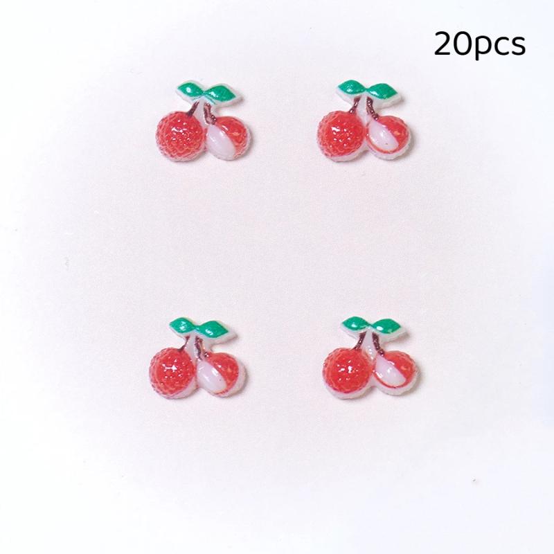 20Pcs Resin Fruit Nail Charms Jewelry Nail Art Decorations Parts Sweet 3D Mini Red Cherry Nail Art Accessories Diy Manicure Tool