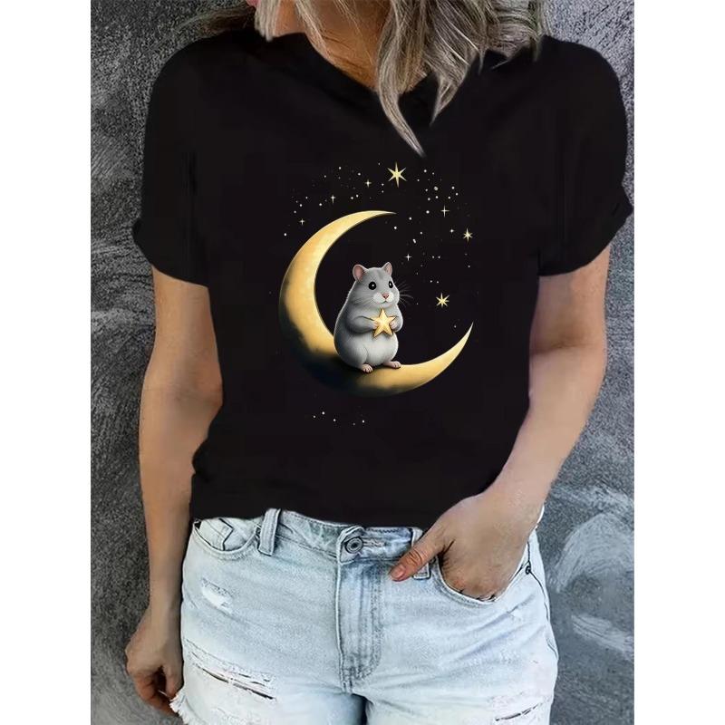 Women'S Summer Short-Sleeve Printed T-Shirts, Fashionable and Casual, Machine-Washable Comfortable Fit 2D Flat Printing