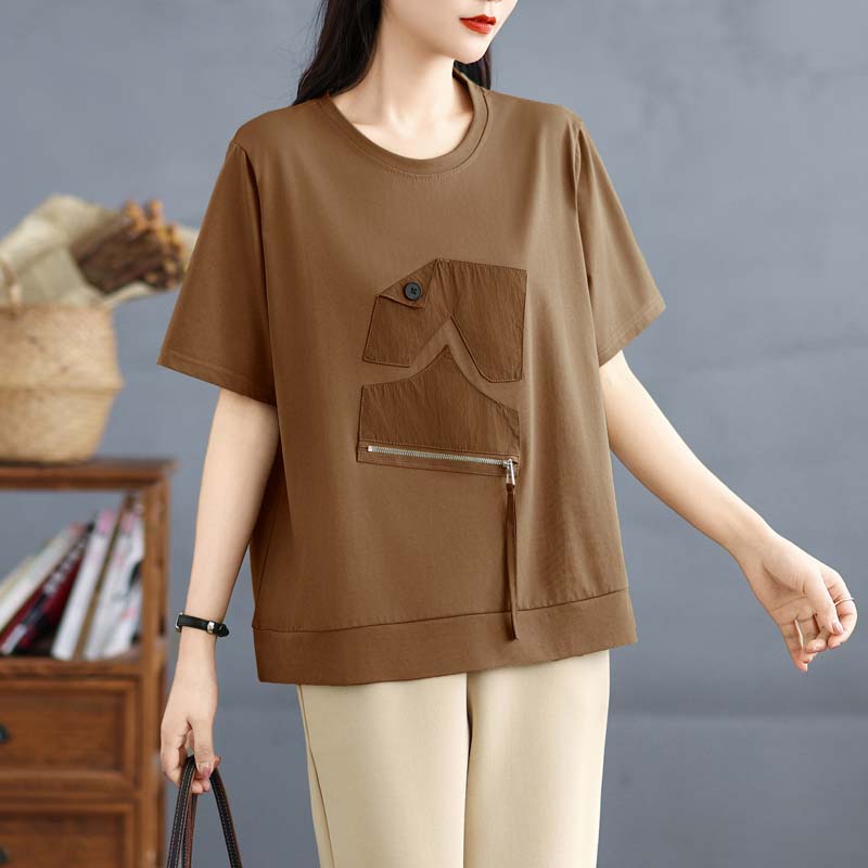 Dimanaf 2025 Sommer Pluss Størrelse T-skjorte Dame Lappeteppe Kortermet Løse Topper T-skjorter Casual Ny