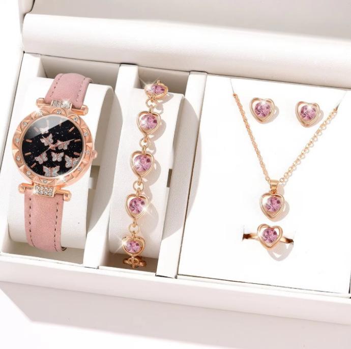 New Popular Women'S Bracelet Watch Fashionable And Simple Butterfly Five-Piece Watch Set Watch