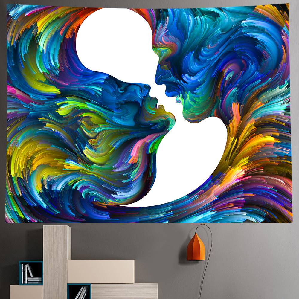 Colorful Abstract Couple Figure Art Tapestry Psychedelic Scene Hippie Boho Decor Tapestry Sheet Beach Towel Room Home Decor