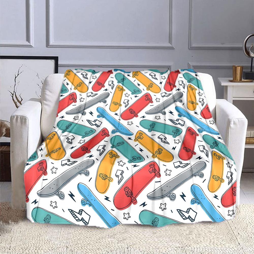 Colorful Skateboard Pattern Design Patterned flannel blanket perfect for the bedroom living room, sofa, or a little nap