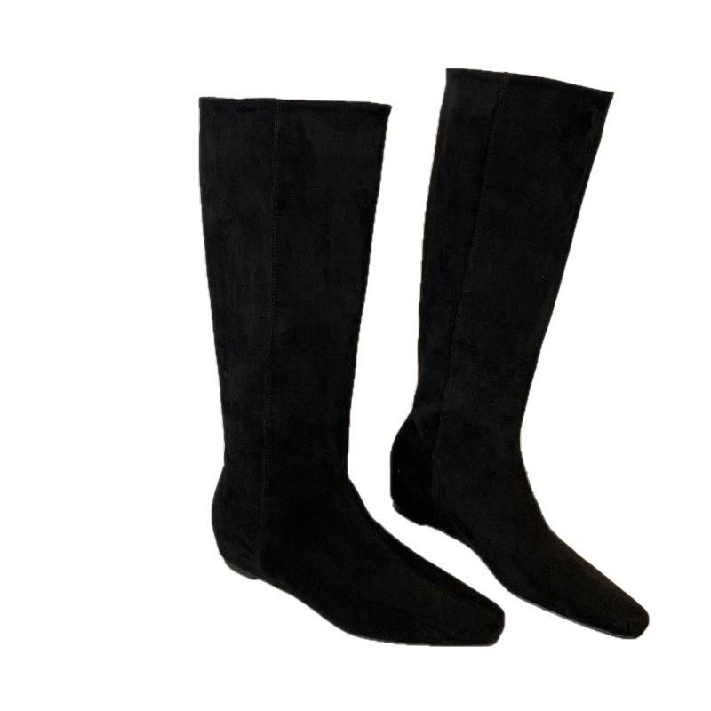 Cowhide Version! Yadan Style Western Cowboy Boots Women's Retro Niche Large Tube Circumference Thin Inner Height Increasing Pleated Stacking Boots