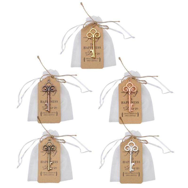 Set da 50 Pezzi Regalo Matrimonio Apribottiglie Chiave Vintage Scatoline Portaconfetti Biglietto di Ringraziamento per gli Ospiti Decorazione Festa di Matrimonio Artigianato Fai da Te