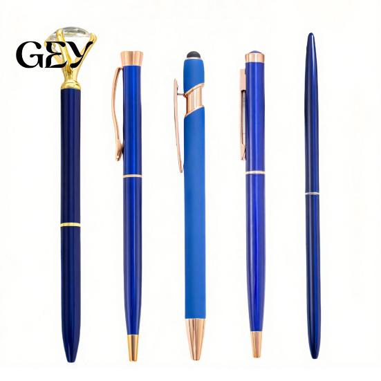 Fashionable Office School Supply 5PCS Metal Diamond Ballpoint Pens, with Sparkling Rhinestone Decor, Sturdy Pocket Clip Pen Smooth Press Mechanism