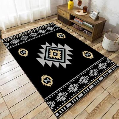 Southwestern Tribal Area Rug Aztec Rustic Area Rugs Native Geometric Rug, Non-Slip Indoor Floor Rugs for Bedroom Living Room