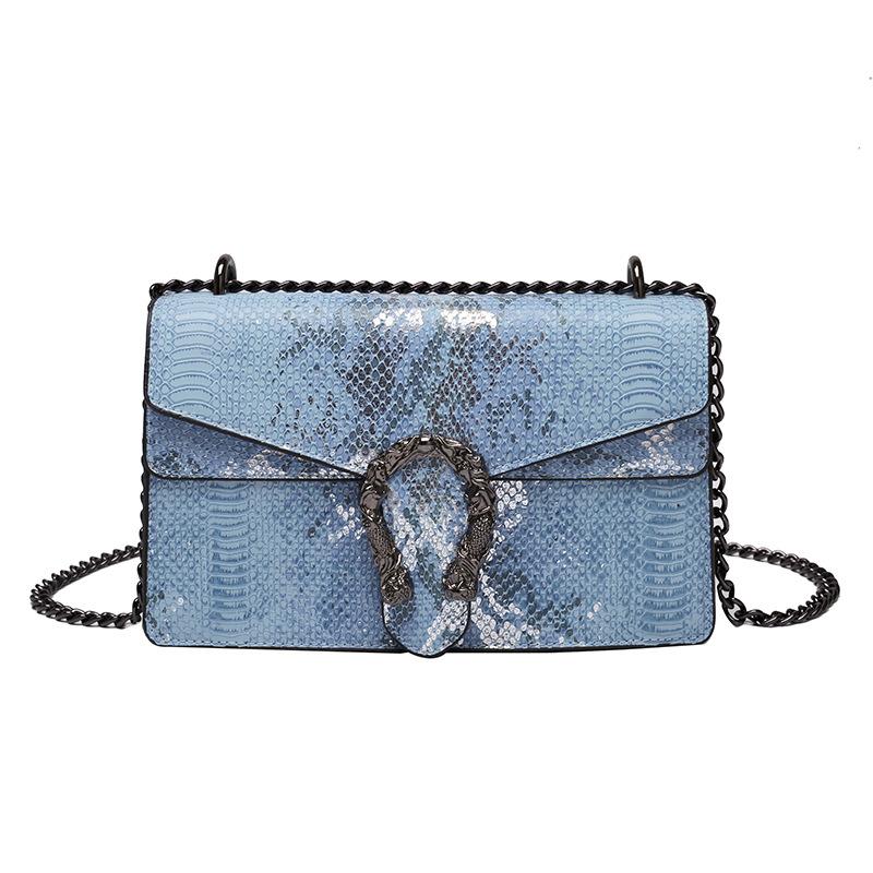 Snake pattern women's bag new retro black chain small square bag women's handbag velvet shoulder oblique span bag