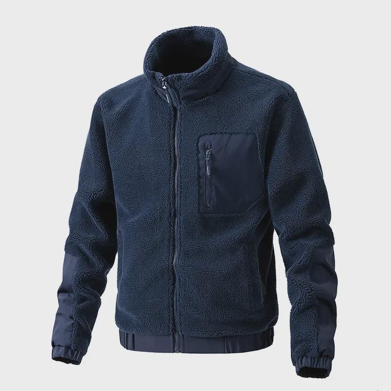 European and American Blue Stand-Up Collar Polar Fleece Lamb Wool Coat