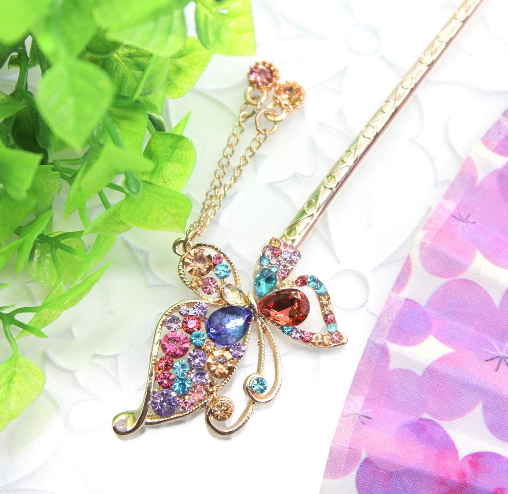 Miaomyao Hair Japanese Cubic Hair Accessory [Miaomyao] Accessory, Style, Tomesode, Antique, Zirconia, Pair, Couple, Butterfly, (Multicolor)