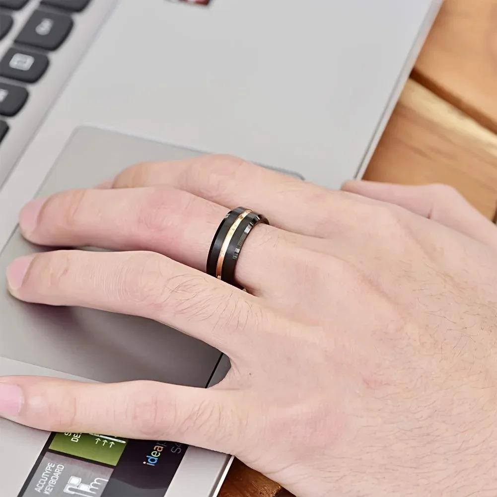 Fashion 8mm Men Tungsten Wedding Rings for Men Luxury Rose Gold Color Stainless Steel Rings Wedding Party Jewelry Drop Shipping