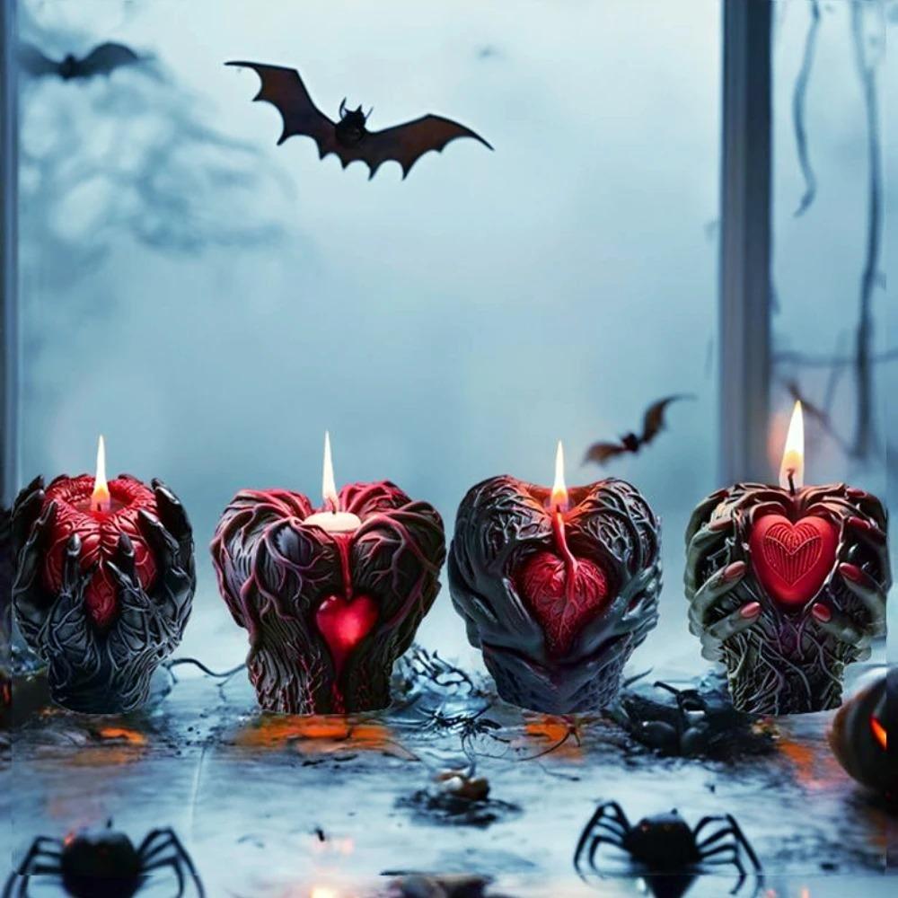 Ruční držení krevní cévy Srdce Pryskyřičná forma Halloween Monster Claws Svíčka lásky Silikonová forma Malování strašidelného domu Sada na výrobu svíček ze sádry