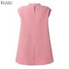 ZANZEA Women Casual Stand Collar Short Sleeve Irregular Blouse