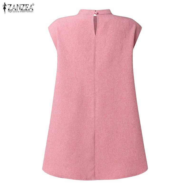 ZANZEA Women Casual Stand Collar Short Sleeve Irregular Blouse