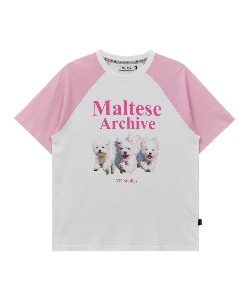 WAIKEI Maltese Archive Raglan Short Sleeve T-Shirt Light Pink