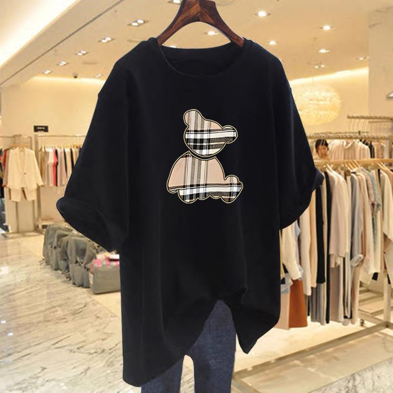 

Pure cotton new loose and thin casual short-sleeved t-shirt women s spring and summer white medium and long top bottoming shirt XXXL