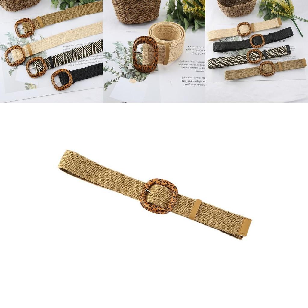 Fashion Leopard Print Buckle Decoration Women Woven Waist Belt For Beach And Casual Looks