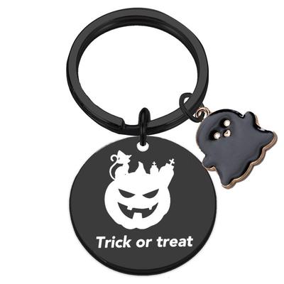 Halloween Gift Pendant Keychain Stainless Steel Laser Engraved Round Tag Hanging Ornament Stainless Steel Keychain for Backpack Bag Pendant