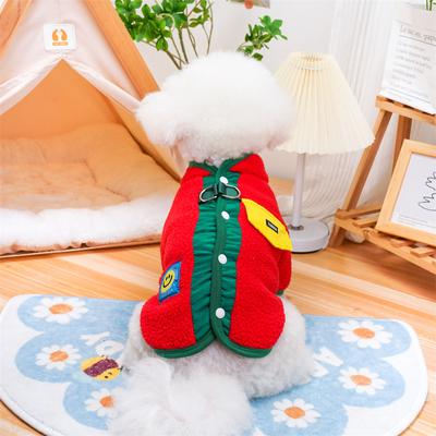 Autumn and Winter Pet Color Blocking Coat Puppy Cat Back Open Lambskin Two Leg Coat Teddy Bear Small Dog Parkas Puppy Clothes