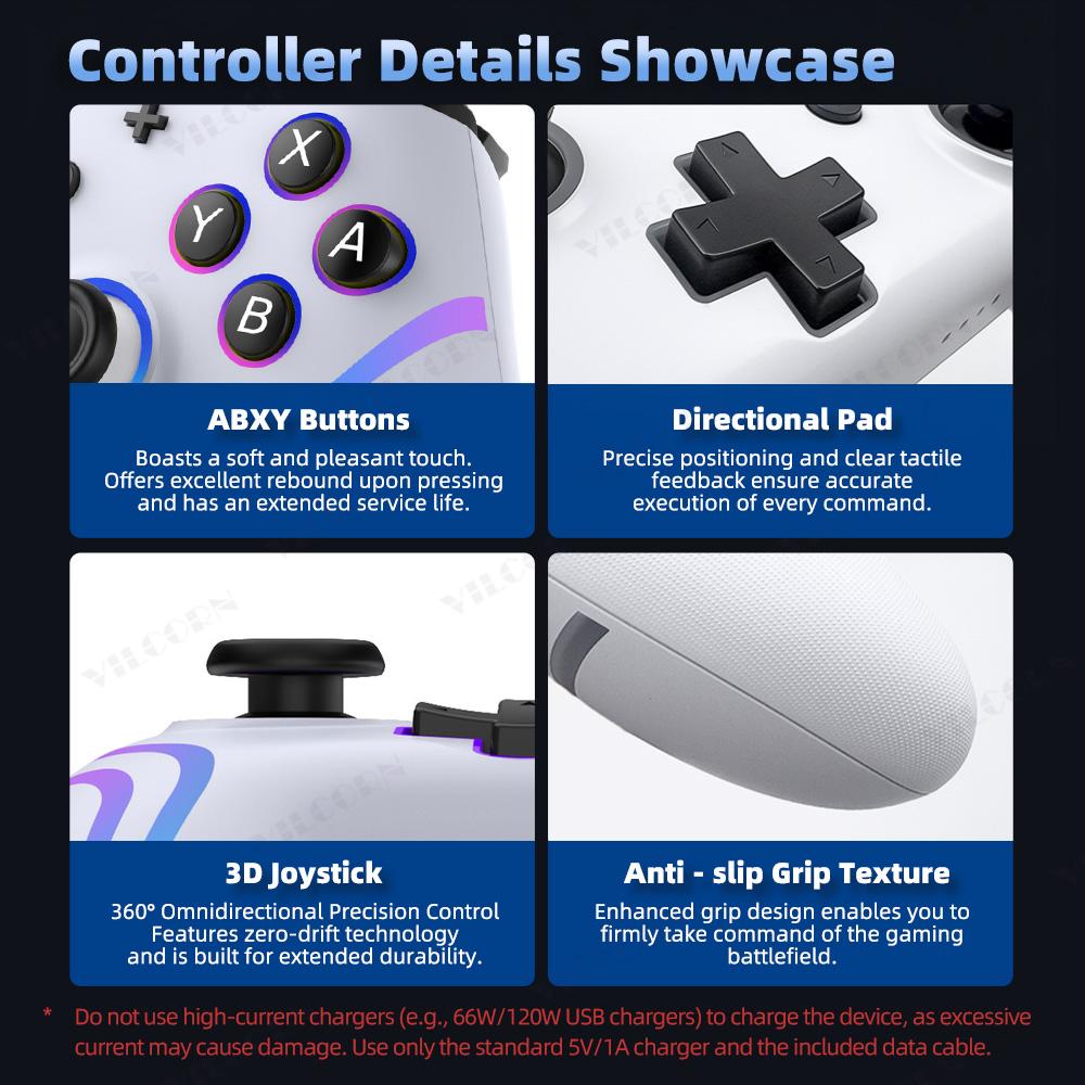 Wireless Game Controller for NS Switch Lite RGB Gamepad with Six Axis Gyro Sensor 3D Joystick For PC Game Accessories